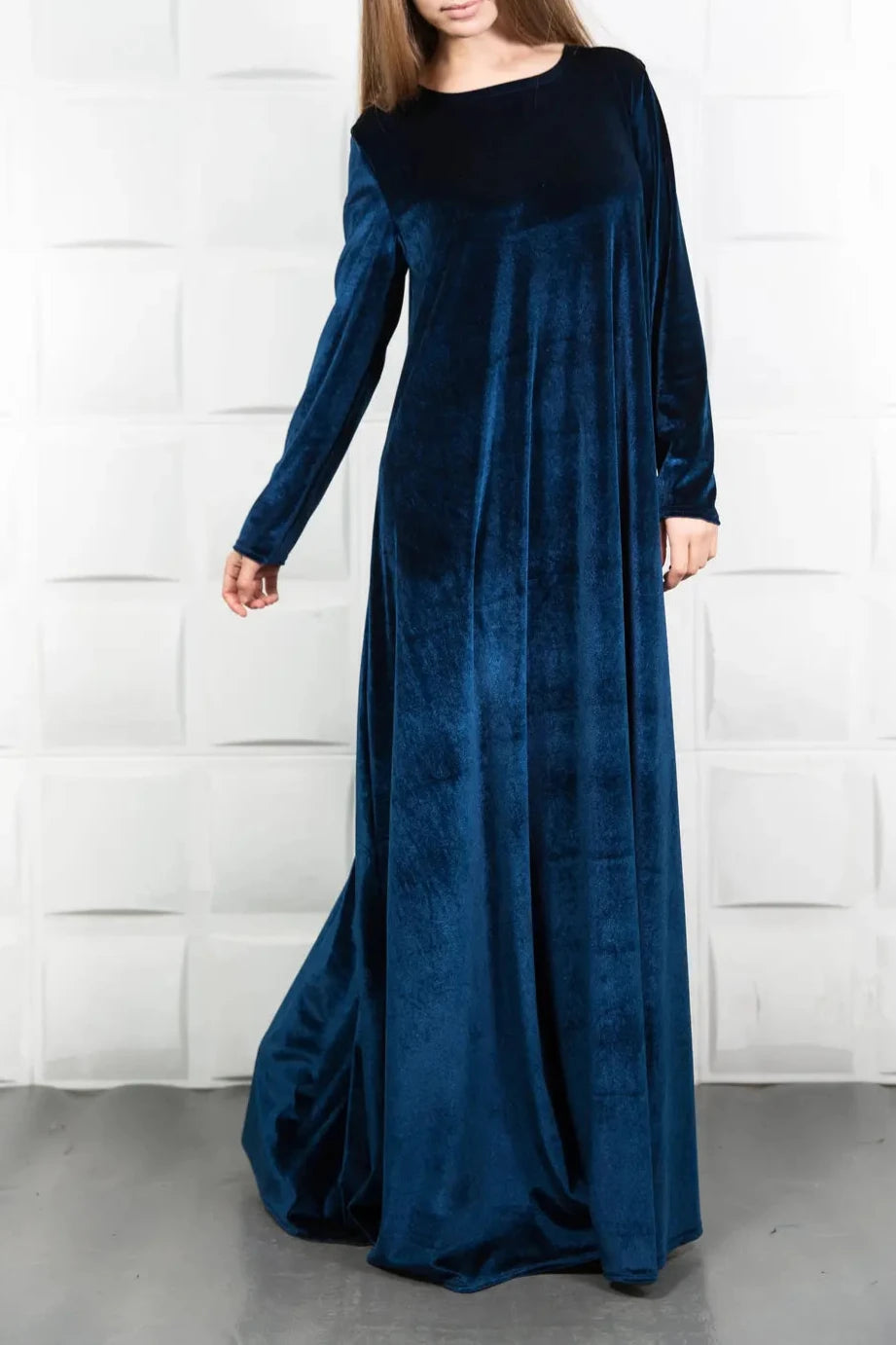 Vestido de terciopelo elegante con cuello redondo, tubo recto, largo hasta el suelo, mangas largas, para madre de la novia, dama de honor, fiesta, graduación, noche